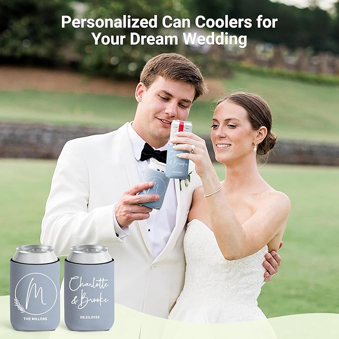 Personalized Can Sleeves for Wedding & Party Favors – Custom Drink Holders for Anniversary, Engagement, Bridal Showers – Bulk Gifts for Guests, Fits 12-16oz Cans & Bottles (50, Standard)
