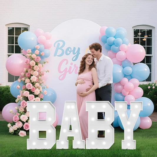 2.3FT Baby Marquee Letters, Baby Letters for Baby Shower Decorations for Girl Boy, Large Light Up Letter 2.3 Feet Tall for Gender Reveal Party Supplies, Colorful Sign, Backdrop