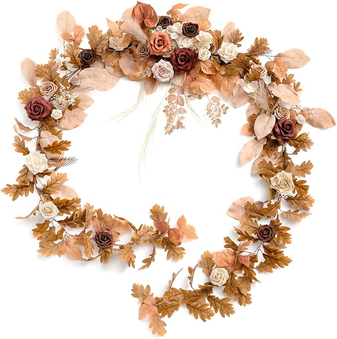 Ling's moment 9FT Eucalyptus and Willow Leaf Garland with White Flower, Handcrafted Wedding Sweetheart Table Centerpieces Head Table Decor Arch Backdrop Decorations for Wedding | Rust & Sepia