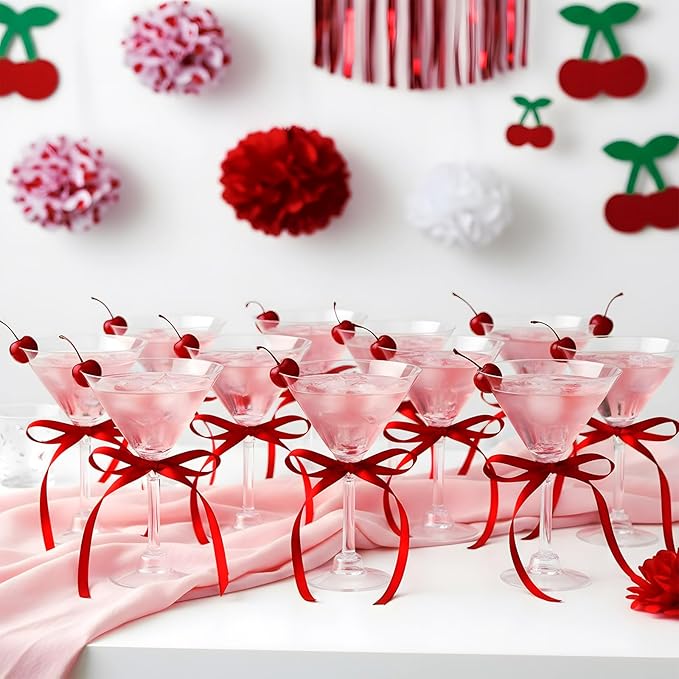 Maxdot 30 Set A Tini Bit Older Birthday Party Supplies 5 oz Espresso Martini Glasses Plastic Mini Champagne Tower with Bows for Espresso Martini Bachelorette Decoration Tiny Bar (Red)
