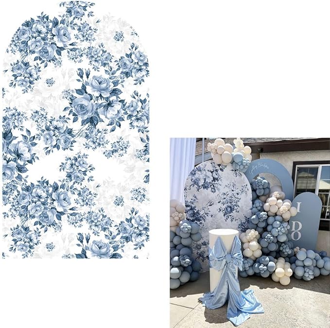 Blue Florasl Arch Backdrop Cover Baby in Bloom Baby Shower Decorations Arch Stand Spandex Covers Afternoon Tea Event Wedding Birthday Party Decors (3x6ft Cover,3856)