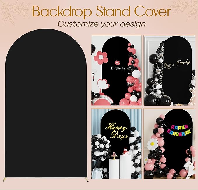 7.2 FT Wedding Arch Backdrop Stand and Cover Set | Metal Backdrop Arch Stand, Balloon Stand, Water Bags | Party, Bridal Show, Birthday, Baby Shower Decorations (Black Cover)