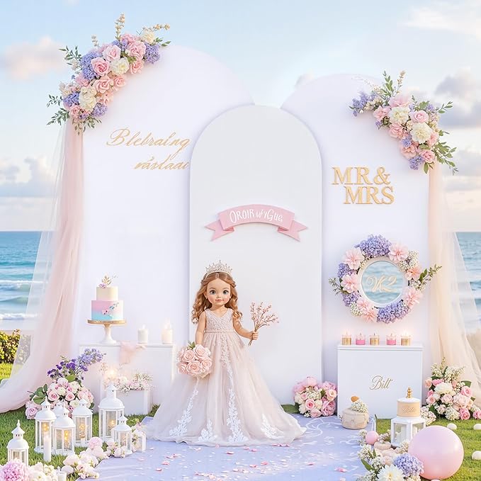 Arch Backdrop Cover Set of 3 - Spandex Arch Covers 7.2FT 6.6FT 6FT Stretchy Fabric Backdrop for Wedding Ceremony, Bridal Baby Shower, Birthday Party, Photo Booth Background Decor(Blue and White)