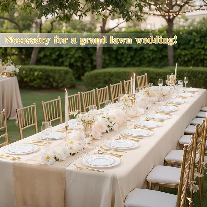 supernal 100pcs White Plastic Plates with Gold Beads - Heavy Duty Elegant Disposable Plates Set Include 50 White Plastic Dinner Plate and 50 Dessert Plate Perfect for Party,Wedding,Bridal Shower