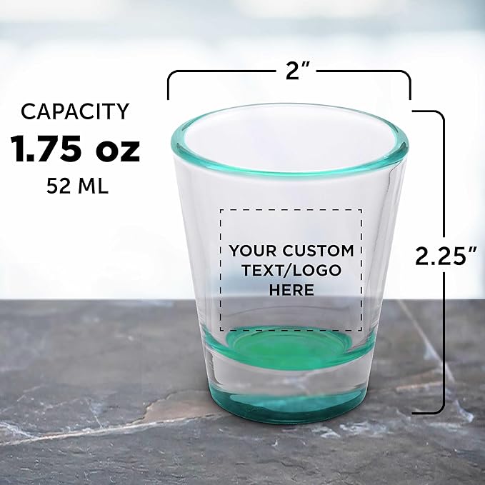 DISCOUNT PROMOS Custom Shot Glasses 1.75 oz. Set of 10/50/100, Personalized Bulk Pack - Great for Wedding Favors, Bachelorette Decorations, Party Favors - Green Bottom Color