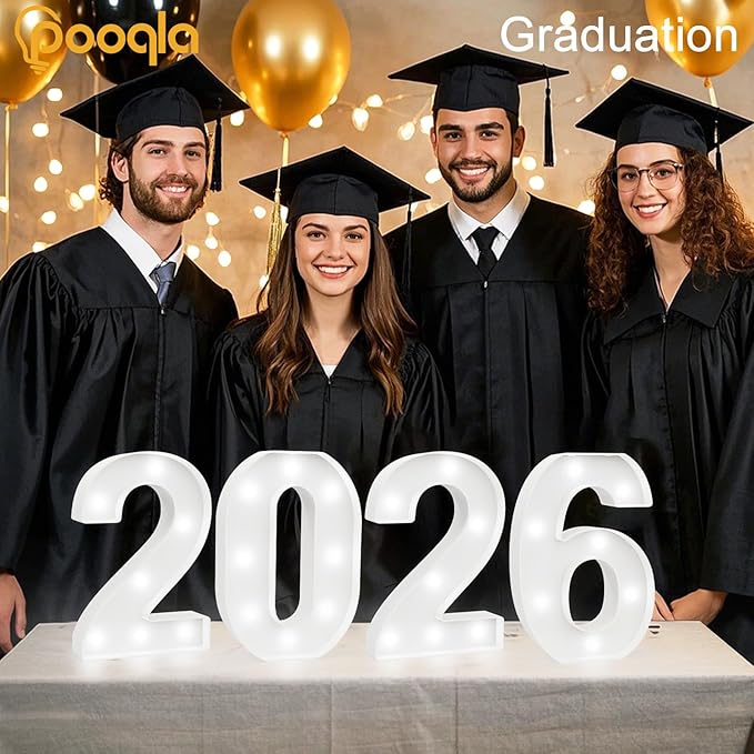 Pooqla Light Up Numbers 2026, Giant Marquee Numbers for New Year Decorations, 2026 Graduation Decorations for High School Seniors College Class of 2026 Party Classroom Decoration, Cool White