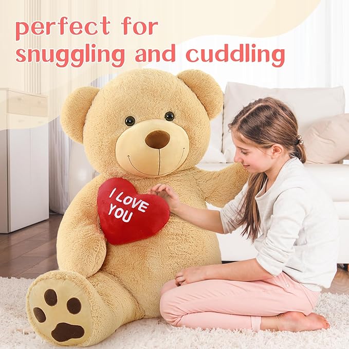 Giant Teddy Bear 52", Big Stuffed Animal with Heart, Large Brown Stuffed Bear Plush Toys for Kids, I Love You Valentines Gift for Girlfriend Wedding