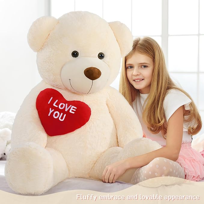 5Ft Giant Teddy Bear Stuffed Animal - Big Teddy Bear with Heart - Large I Love You Teddy Bear Plush Toys for Kid - Christmas Birthday Bear Gift for Girlfriend Wedding