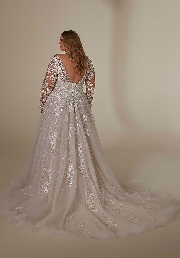 Plus Size Wedding Dresses for Bride Long Sleeve Wedding Bridal Gowns with Lace Appliques Off Shoulder Bride Dress