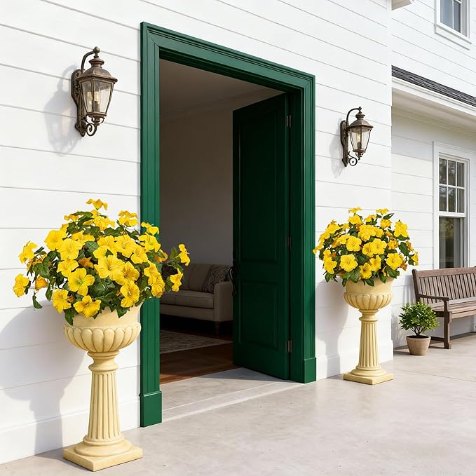19 Inch Artificial Fake Flowers for Outdoor,4 Pcs Faux Silk Petunias Spring Flowers for Outside for Indoor Porch Planter Front Door Garden Patio Window Box Home Decor(Yellow)