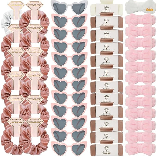 Bridesmaid Scrunchies Proposal Hair claws clips Set of 12 Bridal Shower heart sunglasses Gifts for Wedding Bachelorette Party Favors (48pcs White&rose gold)