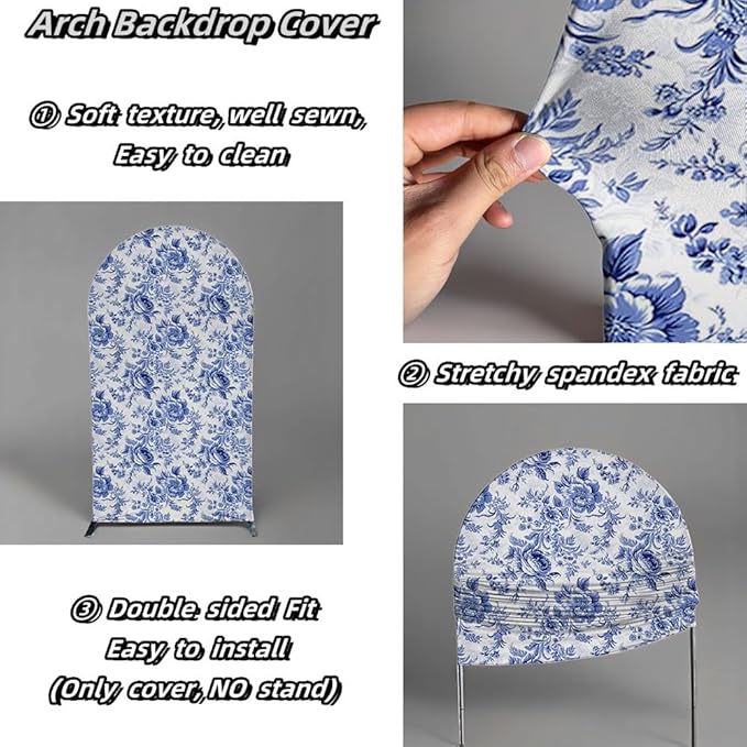 Blue Florasl Arch Backdrop Cover Baby in Bloom Baby Shower Decorations Arch Stand Spandex Covers Afternoon Tea Event Wedding Birthday Party Decors (3x6ft Cover,3857)