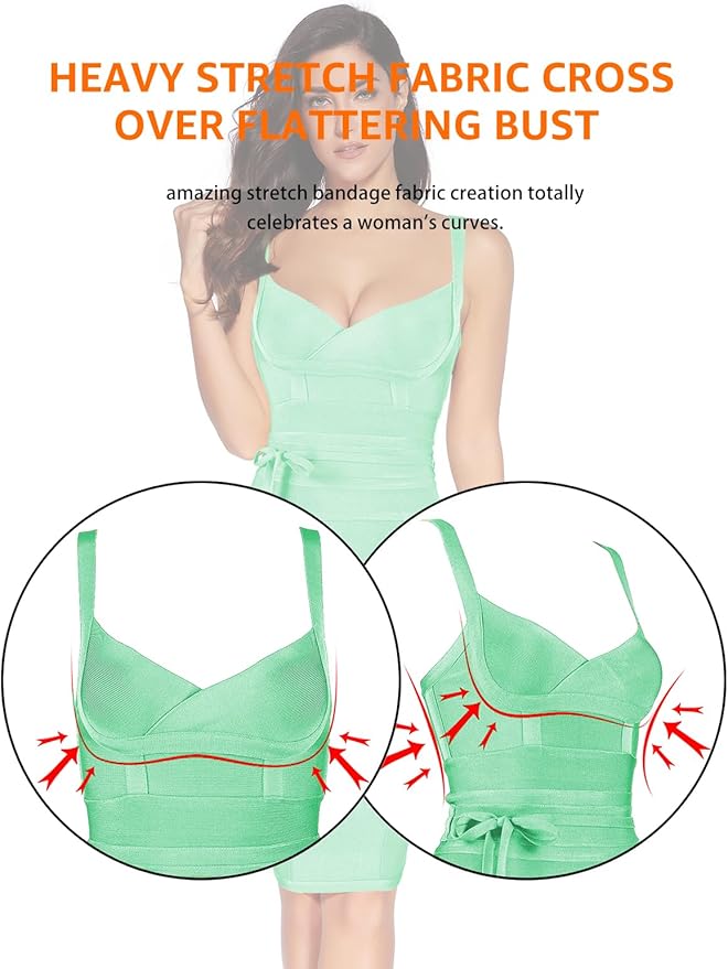 meilun Womens Rayon Belt Detail Bandage Bodycon Party Dress