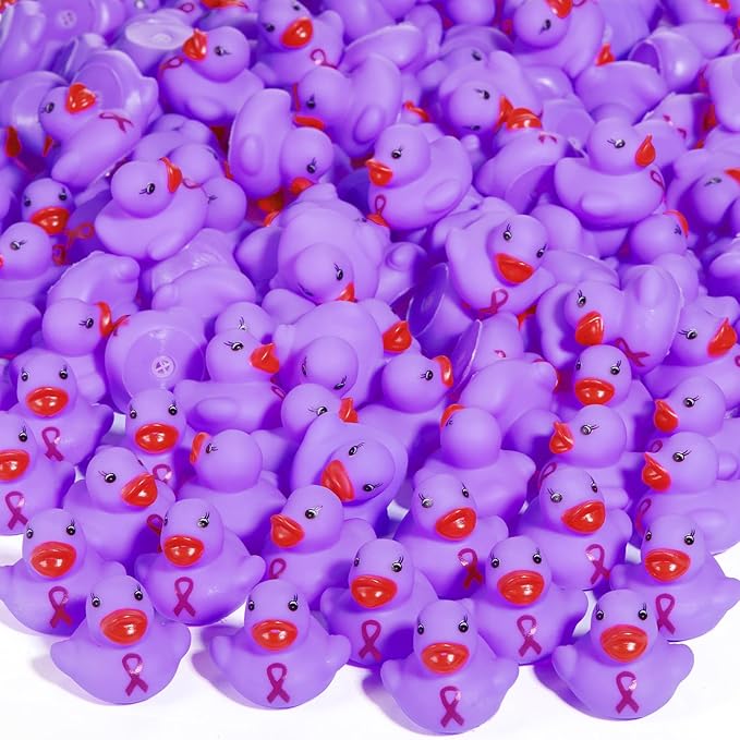 200 Pcs Purple Rubber Ducks Domestic Violence Awareness Ribbon Bath Duck Float Mini Bath Toys Bulk Pancreatic Cancer Alzheimers Awareness Products for Charity Event Supplies