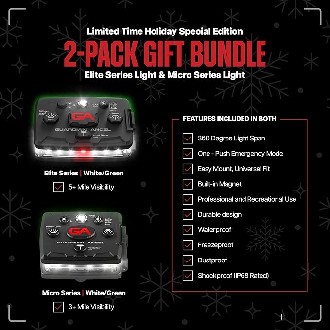 Guardian Angel Safety Light Value Bundle (2 Pack) – Elite (White Front & Green Rear) + Micro (White Front & Green Rear) – Hands-Free LED Flashlights for Construction, Roadside, Towing & Utility Work