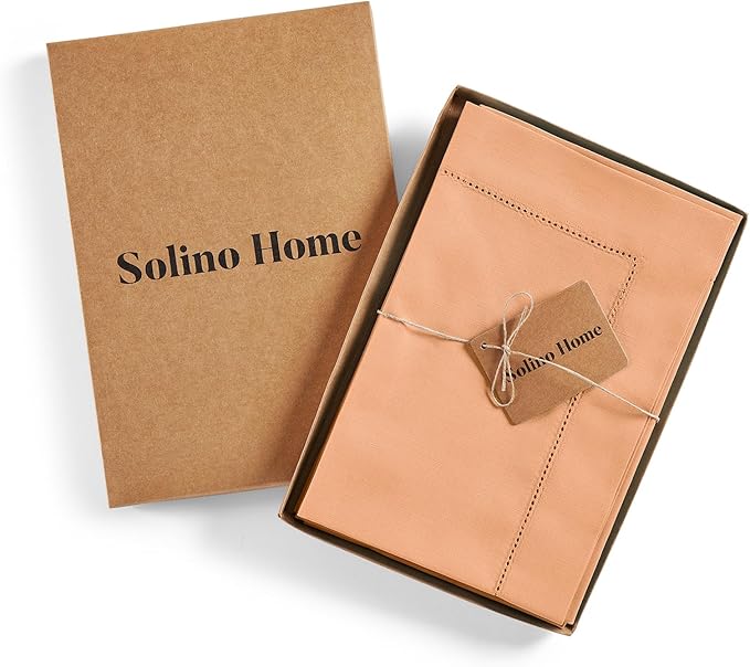 Solino Home Cotton Linen Napkins Set of 4 - Hemstitch Peach Bloom Dinner Napkins Cloth 20 x 20 Inch for Valentines, Spring, Easter - Handcrafted and Machine Washable