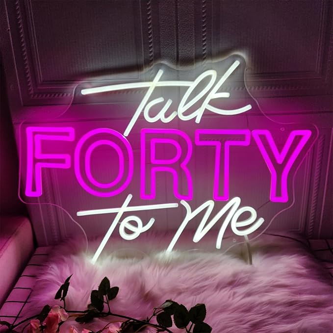 Talk Forty To Me Neon Sign,Hello Forty Neon Signs for Wall Decor,Happy Birthday Neon Signs with Dimmable Switch for Any Age Children's Room,Party,Christmas,Wedding Decoration,SIGNVIA,Size:60cm