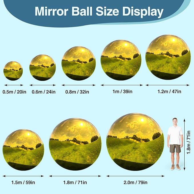 Gold Inflatable Mirror Ball, Big Shinny Mirror Balls Reusable Large PVC Disco Ball Balloon for Large Event Decoration, Party, Concerts, Stage, Wedding Decor, Without Air Pump(2 Pcs, 39.4in)