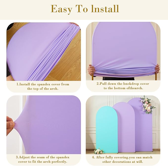 Blue and Purple Arch Cover 3 Set-8FT, 7.2FT, 6.6FT Arch Backdrop Cover Spandex Fitted 2- Color Fabric Stand Covers for Baby Shower Mermaid Theme Birthday Party Wedding Photo Background Decorations