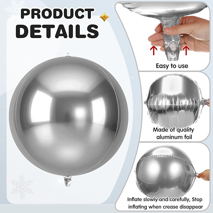 Jenaai 30 Set Round Foil Balloons Bulk 22 Inch 4d Metallic Giant Balloons Set with Satin Bows Ribbon for Ceiling Holiday Ornaments New Year Birthday Wedding Party Decoration(Silver)
