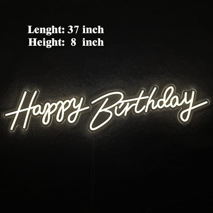 37x8 inch Happy Birthday Neon Sign Art Wall Lights for Beer Bar Club Bedroom Hotel Pub Cafe Wedding Birthday Party Gifts_White