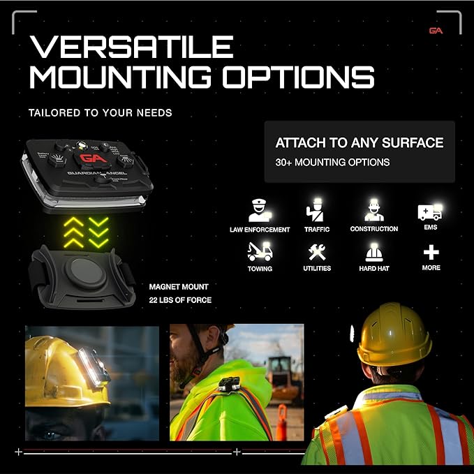 Guardian Angel Elite Series Safety Light, Beacon Device (Yellow Front & Yellow Rear) Rechargeable, Magnetic, Hands-Free Wearable & Mountable LED Light for Construction, Utility, Towing, & Rescue Ops