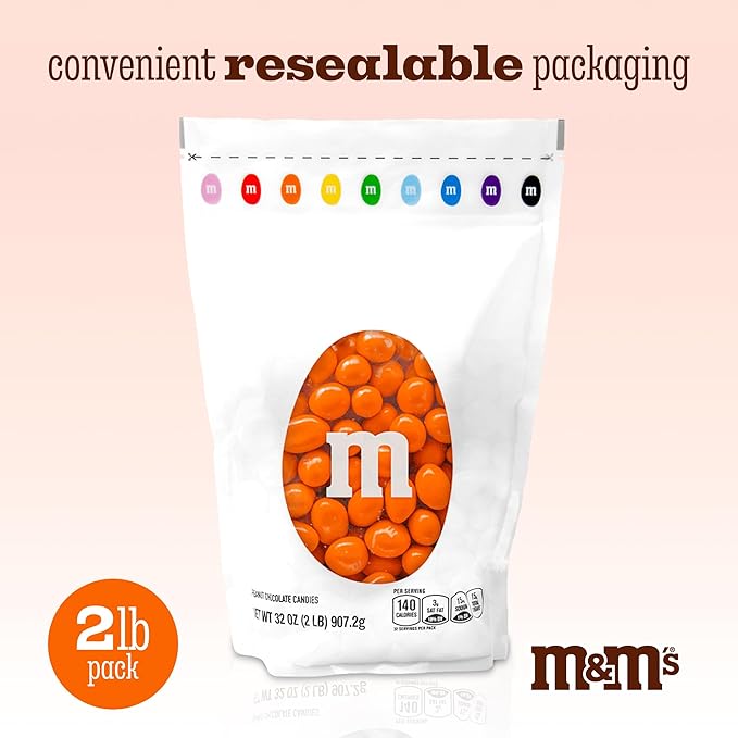 M&M'S WORLD Orange Peanut M&M’s chocolate candy 2 lb bag – bright snack for birthdays, buffets, celebrations, desserts, gifts, gatherings, or cheerful table display