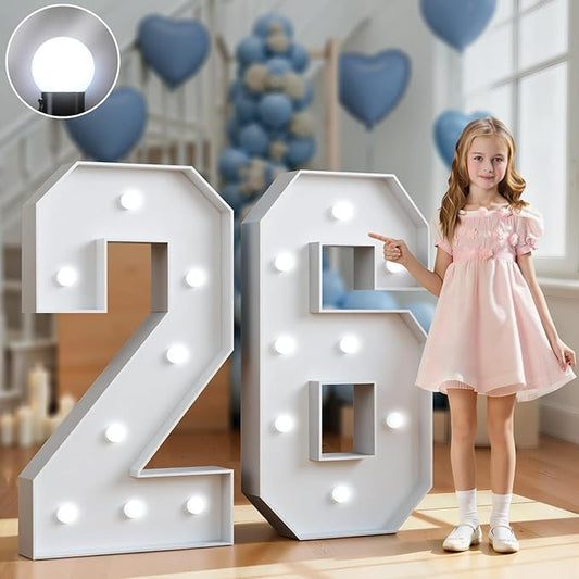 Marquee Numbers 3 Feet Tall Big Light Up Numbers 26th Birthday Decorations Women Men Graduation Decorations 2026 White Anniversary Party Decor Large Cardboard Prop Backdrop Sign 26