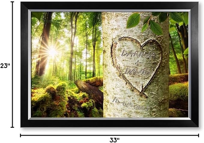 IPIC - Love Evergreen, Personalized Artwork with Names and Date on, Customized Gift for Anniversary,Wedding,Birthday and Holidays. Picture size: 30x20, Framed Size: 33x23