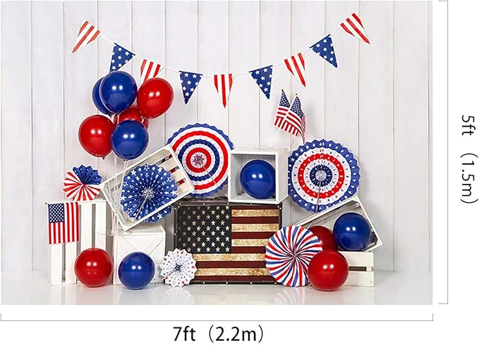 Kate 7x5ft American Flag Backdrops for Photography Independence Day Banner Background White Wood Wall Backgrounds Colorful Balloons Backdrop