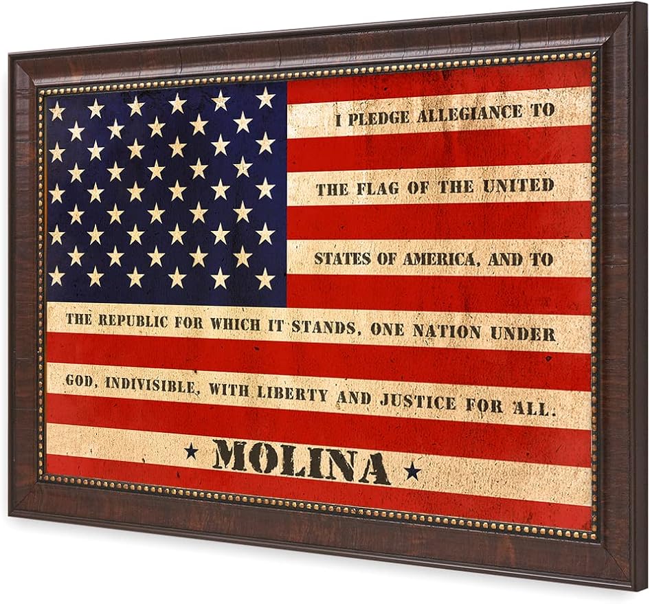 IPIC - American Flag Framed Art with Personalized Family Names & Oath. Ideal Gift for Military, Veterans & Independence Day. Show Pride & Respect. Customize Now! Total Size w/Frame: 33x23