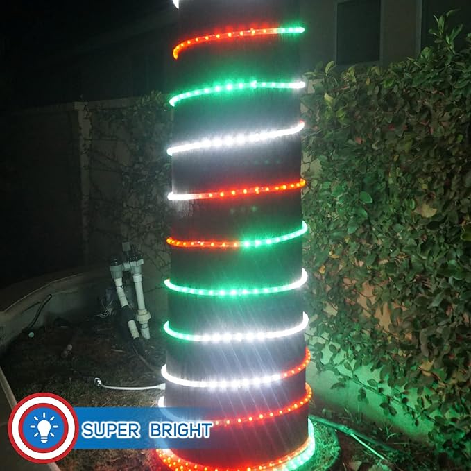 Russell Decor 40ft LED Rope Lights Indoor Outdoor Decorative Lighting for Party Trees Patio Deck Flexible String Lights(Red White Green)