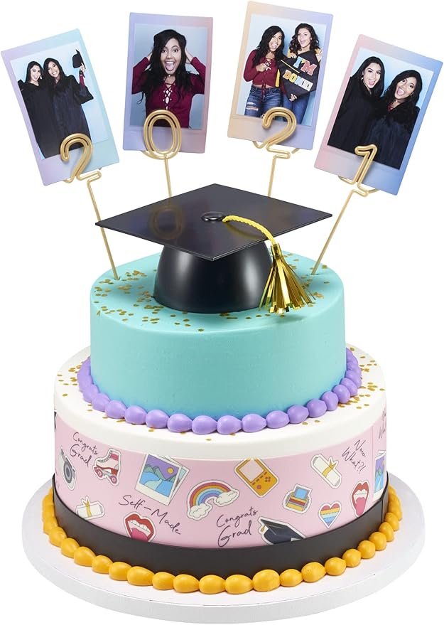 DecoPac Black Grad Cap with Tassels Cake Topper, Elegant Graduation Hat Cake Decoration, Food Safe, Pack of 12 (22422)