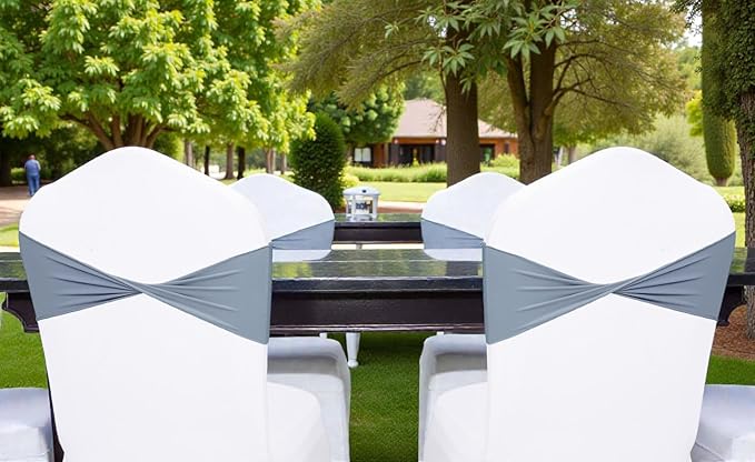 VDS Pack of 50 PCS | Dusty Blue | Spandex Chair Sashes Bows Without Buckle | Stretch Elastic Banquet Universal Folding Chair Band Tie with for Wedding Party Conference Celebration Event Decoration
