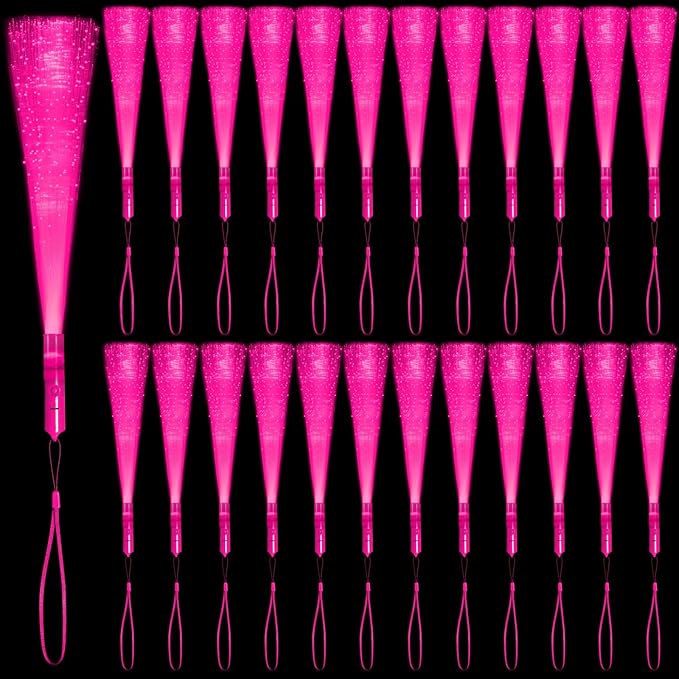 48 PCS Pink Glow Fiber Wands Sticks LED Light Wands 3 Modes Flashing Fiber Optic Light Rod Bulk Fiber Optic Wands Glow in The Dark Party Favors for Bar Wedding Party Supplies