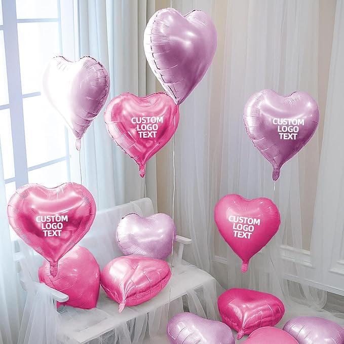 Custom Foil Balloons – Personalized Round & Heart Shaped Balloons for Logo, Text or Photo – Event, Birthday, Wedding, Business Promotion (heart, 50)