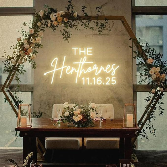 Personalized Last Name With Date Neon Sign, Custom Wedding LED Neon Light, Neon Name Sign for Wedding Party Backdrop Home Wall Decor, Gift for Couple