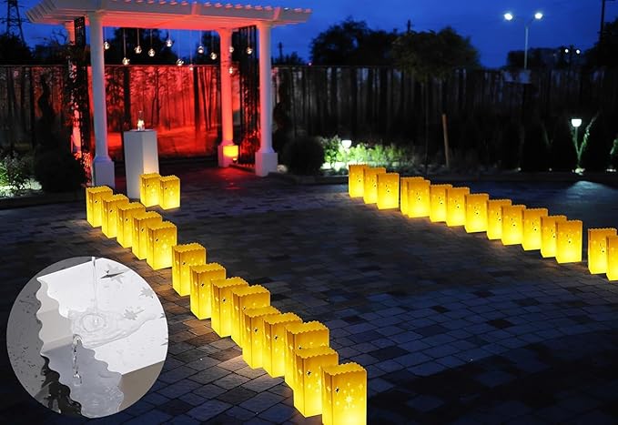 2025 New Waterproof 50 Pcs - Luminary Bags with Flameless Candles - Plastics Reusable Luminaries with Led Lights - Christmas Luminary Bags for Outdoors Birthday Wedding Thanksgiving Party Decor