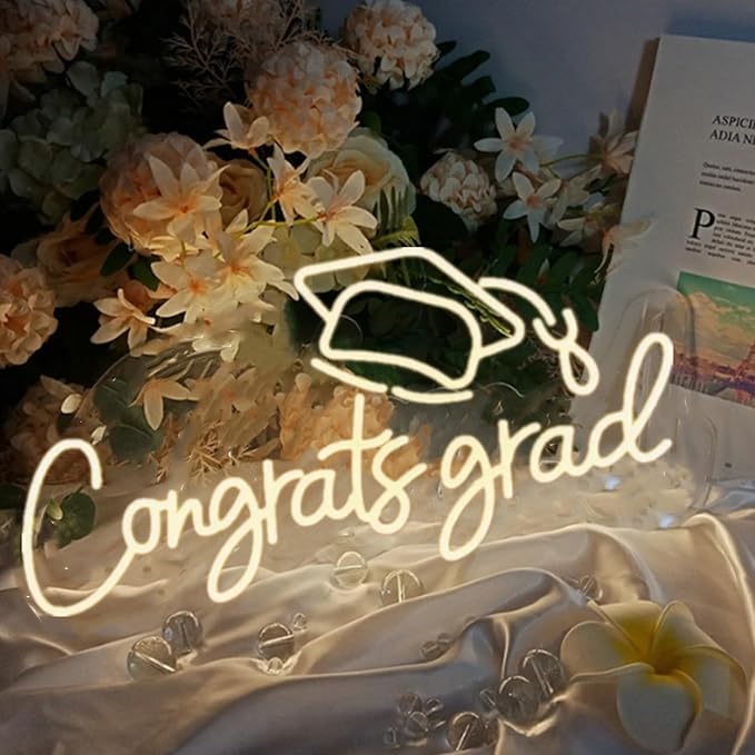 LED Acrylic Congrats Grad Neon Sign Dimmable Congrats Grad Banner Graduation Decorations Class of 2025 for Party Room Dorm Backdrop Celebration Gifts(Warm White)