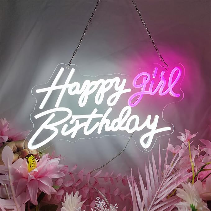 Happy Birthday Neon Sign for Wall Decor, Cool White LED Neon Light Signs, Art Decoration Happy Birthday Girl Neon Light Sign for All Birthday Party Decoration,SIGNVIA,15.7×8.6 Inch