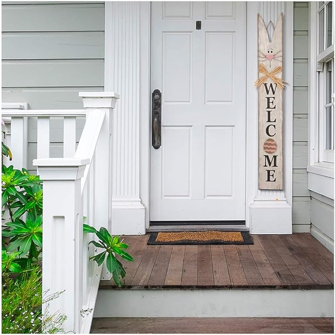 Glitzhome Wooden Easter Porch Décor Hanging Welcome Sign with Bunny Ears for Front Door or Indoor Home Decor,42"H