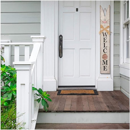 Glitzhome Wooden Easter Porch Décor Hanging Welcome Sign with Bunny Ears for Front Door or Indoor Home Decor,42"H