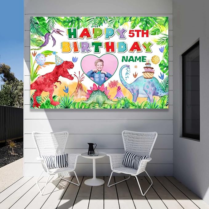 Custom Dinosaur Happy Birthday Party Decorations Supplies Personalized Dinosaur Birthday Backdrop Banner(5x7.5ft)