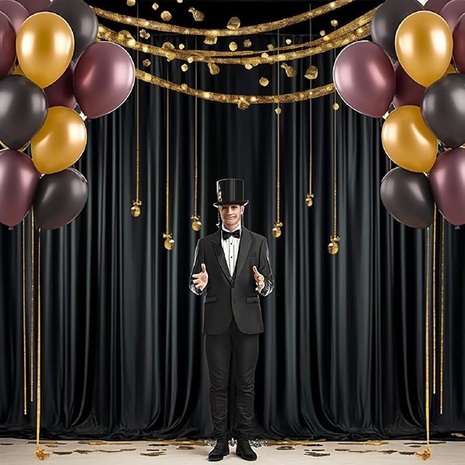 40 ft x 8 ft Black Backdrop Curtain for Parties, 8 Panels 5 ft x 8 ft Wrinkle Free Polyester Photo Black Backdrop Drapesfor Graduations Birthday Wedding Party Stage Curtains Home Decoration Supplies