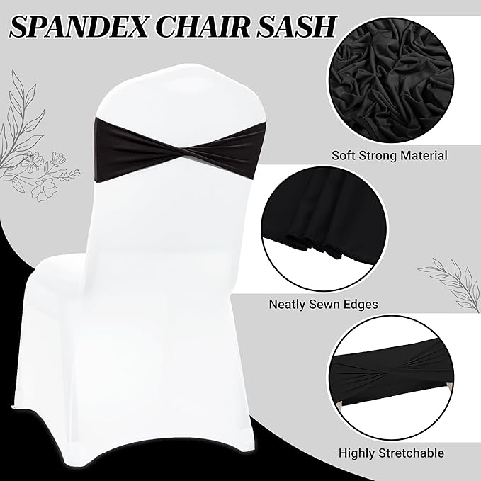 VDS Pack of 75 PCS | Black | Spandex Chair Sashes Bows Without Buckle | Stretch Elastic Banquet Universal Folding Chair Band Tie with for Wedding Party Conference Celebration Event Decoration