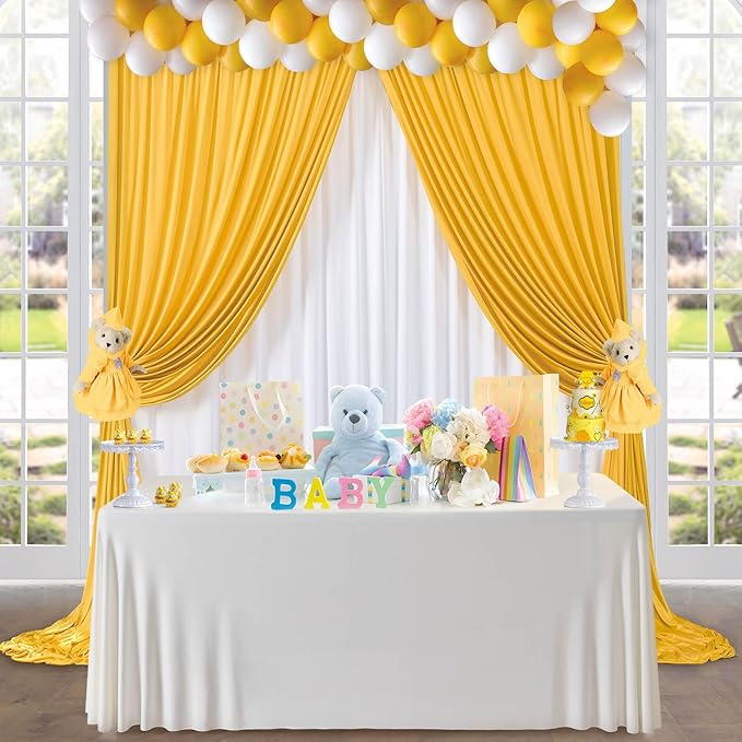 30 ft x 10 ft Wrinkle Free Yellow Backdrop Curtain for Parties, Ginger Polyester Photo Backdrop Drapes,Thick Background 6 Panels 5ft x 10ft for Baby Shower Wedding Birthday Party Backdrop Stand
