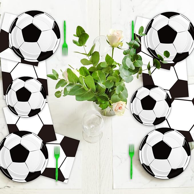 50 Guests Soccer Plates and Napkins Party Supplies Soccer Birthday Party Decorations Disposable Tableware Set Soccer Ball Dinnerware Favor for Party Decoration Favors, 200PCS