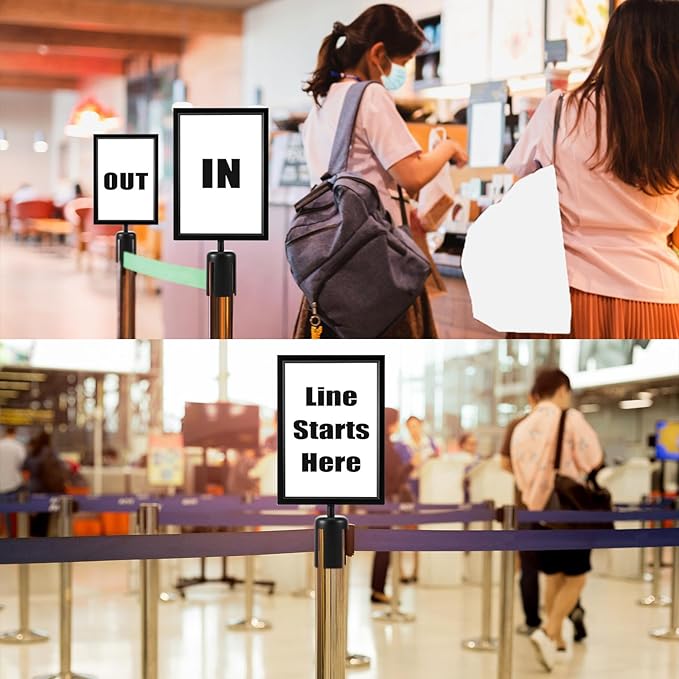 Taiyin 16 Pcs Stanchion Sign Holder Double Sided Sign Frame with Cover Stanchion Top Frames for 8.58 x 12.52 Inches Paper Size for Crowd Control Sentry Stanchions (Black)