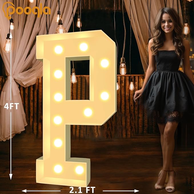 Pooqla 4 FT Light Up Marquee Letters, Giant Mosaic Letters Cool White and Warm White LED, Large Lighted Alphabet Lights for Balloons Birthday Party Anniversary Wedding Decorations, Letter P