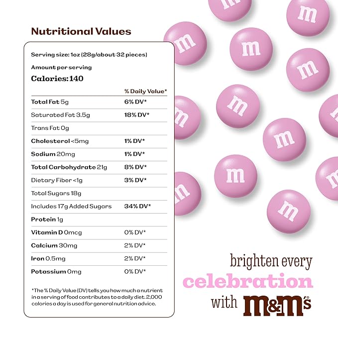 M&M’S WORLD Pink Milk Chocolate Candy, 5lbs of M&M'S in Resealable Pack for Candy Bars, Birthdays, Baby Showers, Gender Reveals, It's A Girl, Dessert Tables & DIY Party Favors